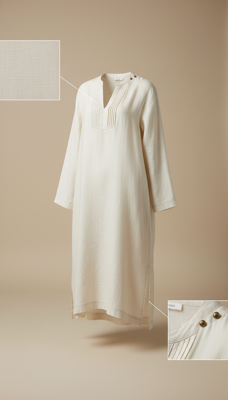 Vestido túnica lino marfil