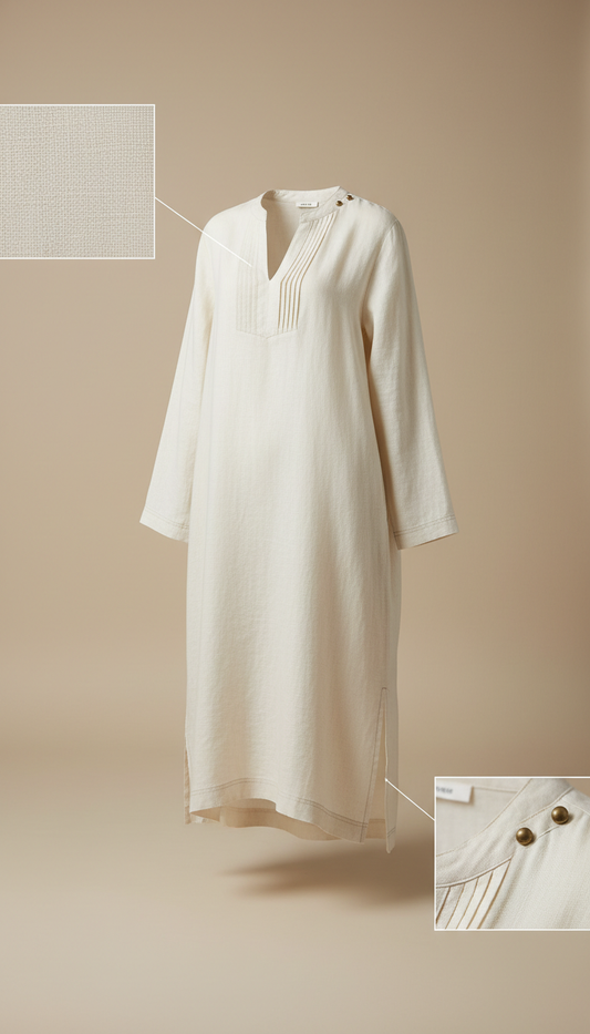 Vestido túnica lino marfil